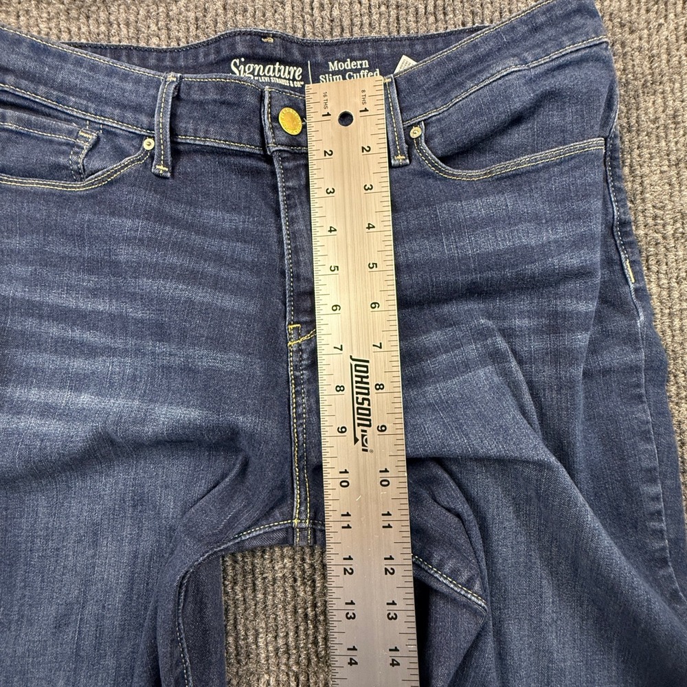 Signature Levi Strauss Modern Slim Cuffed Jeans Dark Wash Blue Women Waist 16/33 - Picture 9 of 13